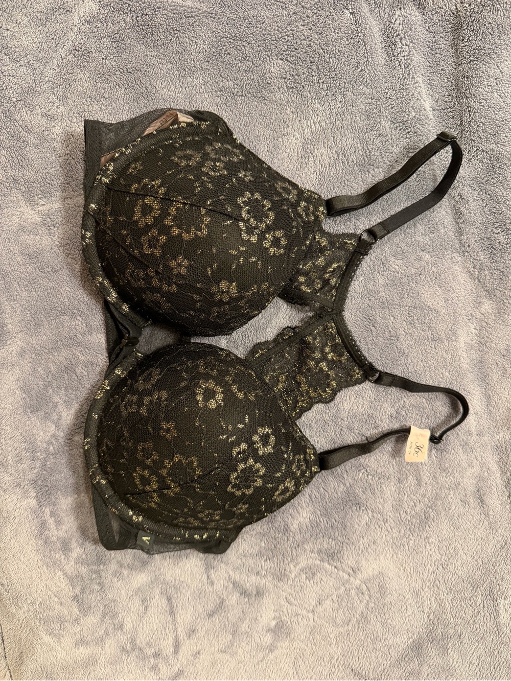 Victoria’s Secret Lace Overlay Black Bra with Gold Accents
